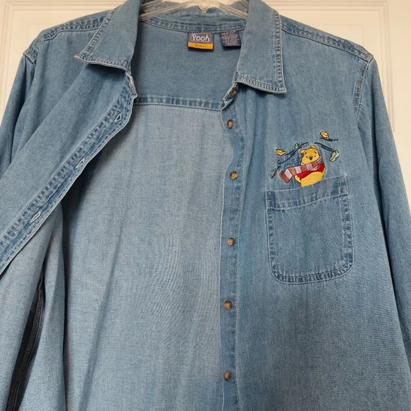Rare Vtg. Disney Denim Button Up Winnie The Pooh Long Sleeve Shirt SZ 26/28 - Picture 10 of 15